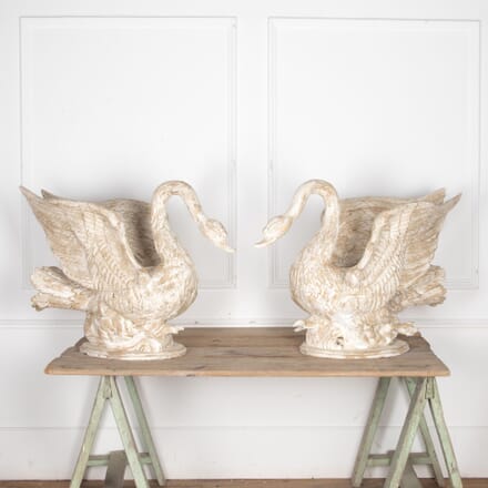 Large Pair of Italian Hand Carved Swans WD3432325