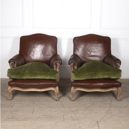 Large Pair Of Upholstered Leather Armchairs CH1523641