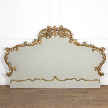 Large 19th Century Venetian Hand Carved Giltwood Upholstered Headboard BD3425697