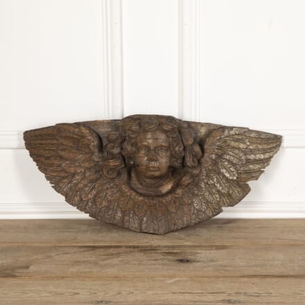 Late 17th Century Carved Oak Winged Angel Head GA3428179