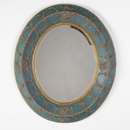 Late 19th Century Oval Bevelled Gilded and Painted Mirror MI8223729