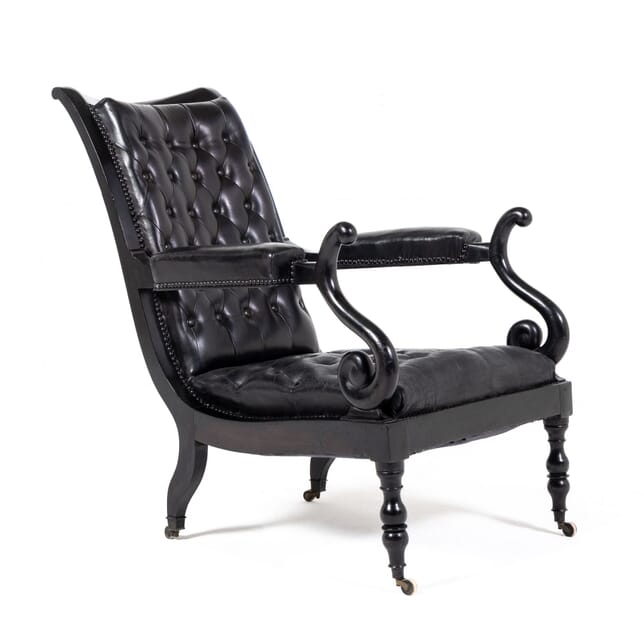 Mid 19th Century Ebonised and Leather Library Armchair CH0630642
