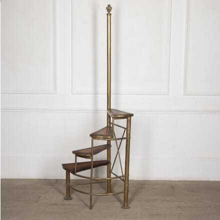 Mid 20th Century French Brass and Leather Library Steps OF4028350