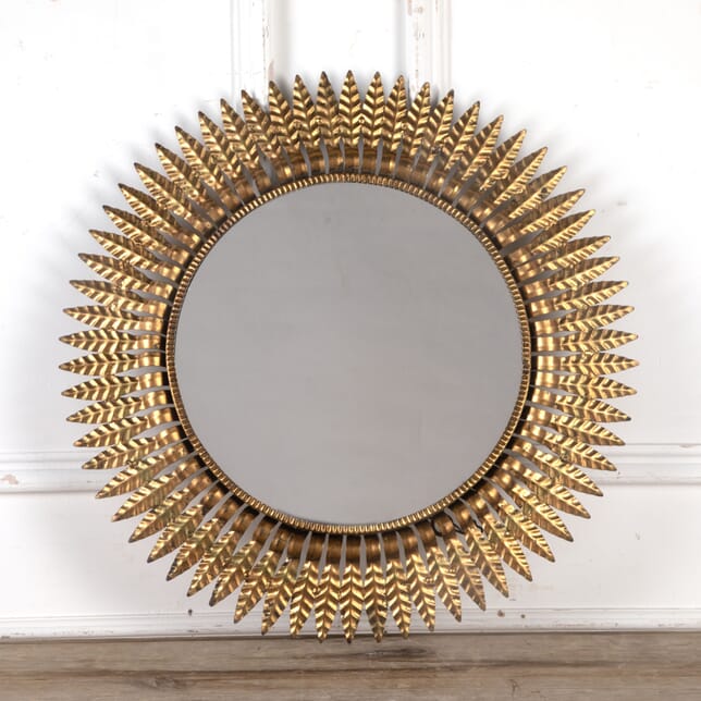 Mid 20th Century Spanish Wrought Metal Leaf Sun Mirror MI3425958