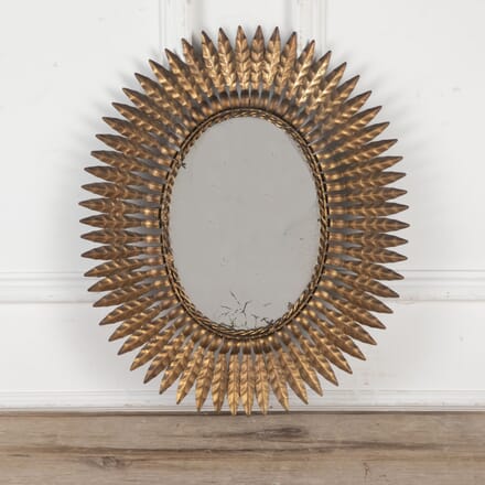 20th Century Spanish Gilt-metal Leaf Oval Sun Mirror MI3425955