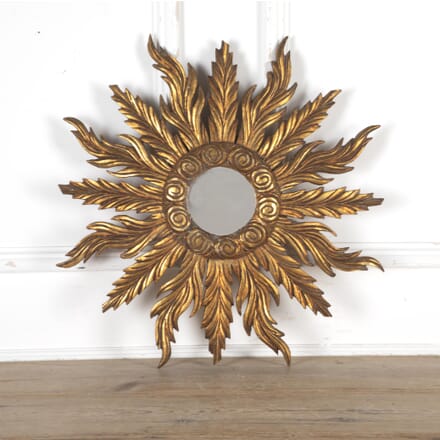 20th Century Spanish Giltwood Carved Sun Mirror MI3424974