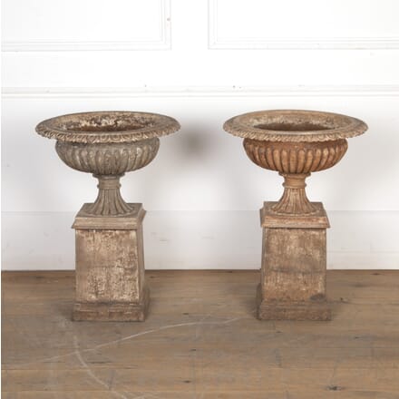 Pair of 19th Century Cast Iron Garden Urns on Pedestals DA8222896