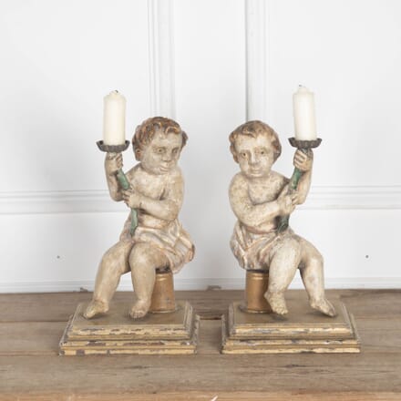 Pair of 18th Century Carved Polychrome Figure Candlesticks DA3432990
