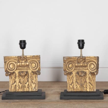 Pair of 18th Century Carved Wooden Capitals Converters to Lamps LT6032925