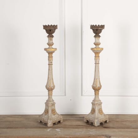 Pair of 18th Century Tall Painted Giltwood Candlesticks DA3427753