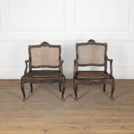 Pair of 18th Century Walnut and Cane Low and Wide Bergere Library Armchairs CH5133404