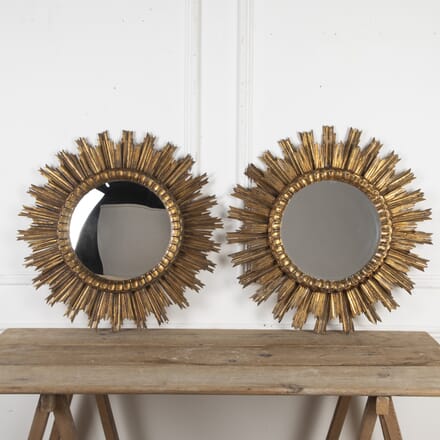 Pair of 20th Century Spanish Giltwood Sunburst Mirrors MI3423463