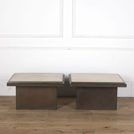 Pair of 1970s Travertine and Steel Side Tables CO3610260