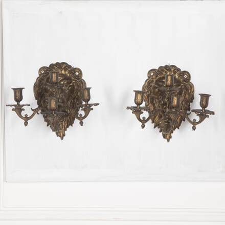 Pair of 19th Century Bronze Lions Head Wall Appliques LL1528718