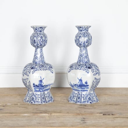 Pair of 19th Century Bulb Neck Delft Vases DA2830965