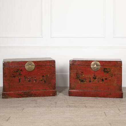 Pair of 19th Century Chinoiserie Painted Trunks CB2828857