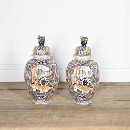 Pair of 19th Century Delft Polychrome Lidded Vases DA2831853