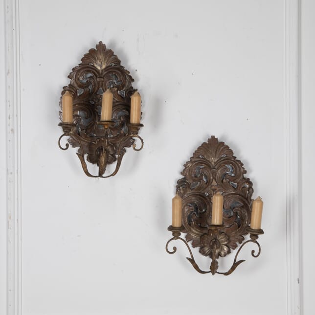 Pair of 19th Century Italian Carved Giltwood Mirrored Appliques MI1524782