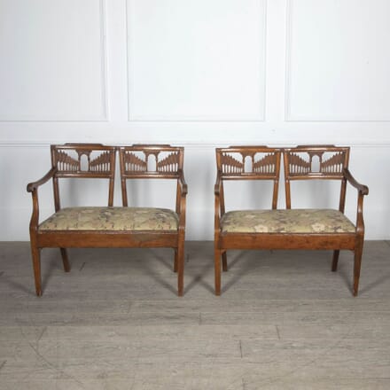 Pair of 19th Century Italian Walnut Benches with Charming Tree Avenue Design SB2830956