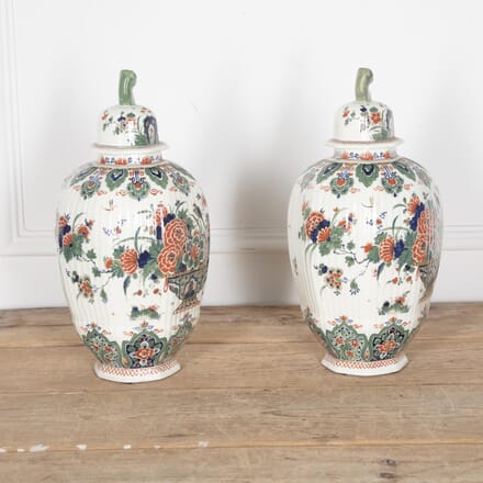 Pair of 19th Century Lidded Delft Vases DA2830100