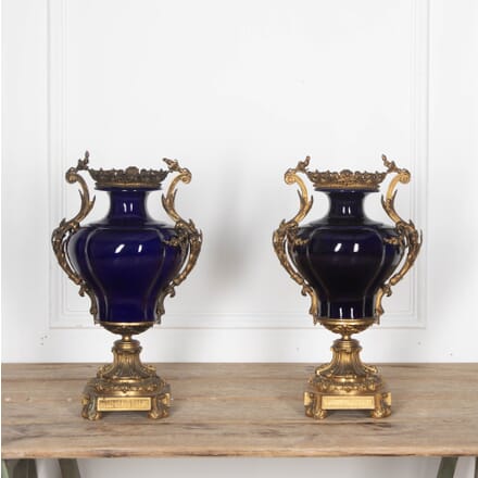 Pair of 19th Century Quality Blue Ceramic and Ormolu Vases DA8432844