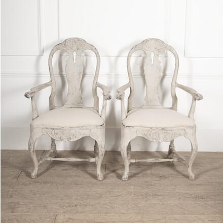 Pair of 19th Century Swedish Rococo Open Armchairs CH4430310