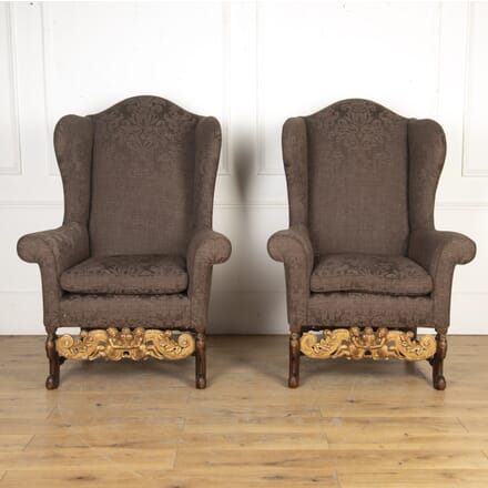 Pair of 19th Century Walnut and Gilded Wing Armchairs CH4720393