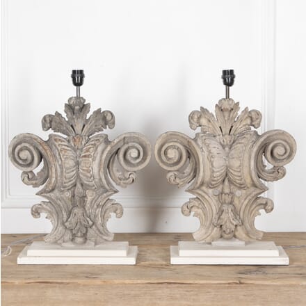 Pair of 19th Century Wooden Carved Lamps LL6028269
