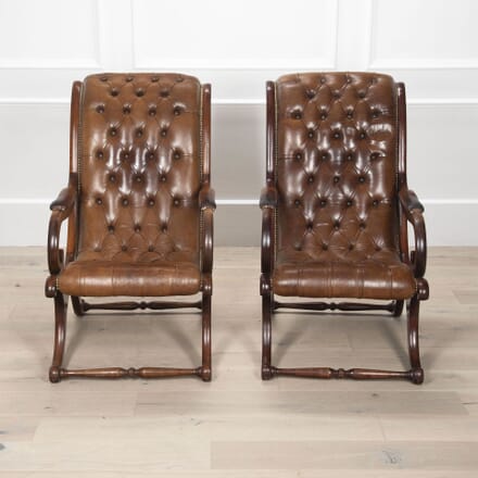 Pair of 20th Century Buttoned Leather Chairs CH4033459