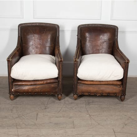 Pair of 20th Century French Leather Easy Armchairs CH7027063