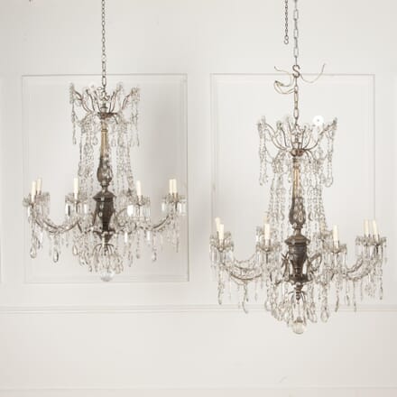 Pair of 20th Century Italian Silver Giltwood and Bohemian Crystal Chandeliers LC3431386