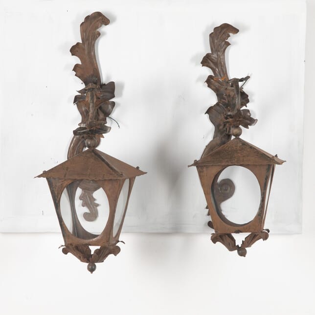 Pair of 20th Century Patinated Tole Wall Lantern Wall Lights LW3829722