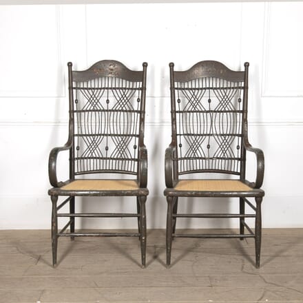 Pair Of American Painted Wooden and Wicker Armchairs CH1522796