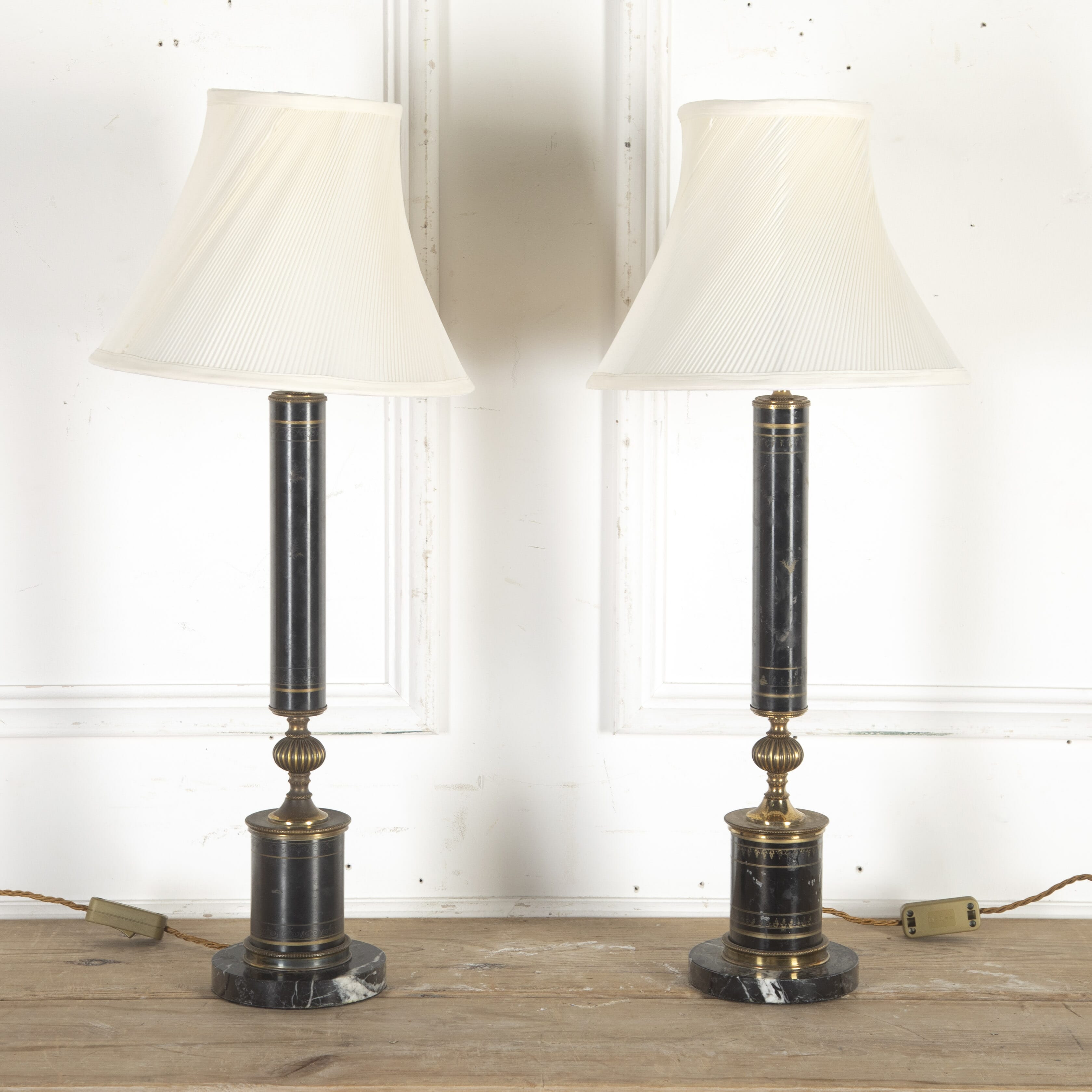 Pair Of French Toleware Table Lamps, Toleware Table Lamps