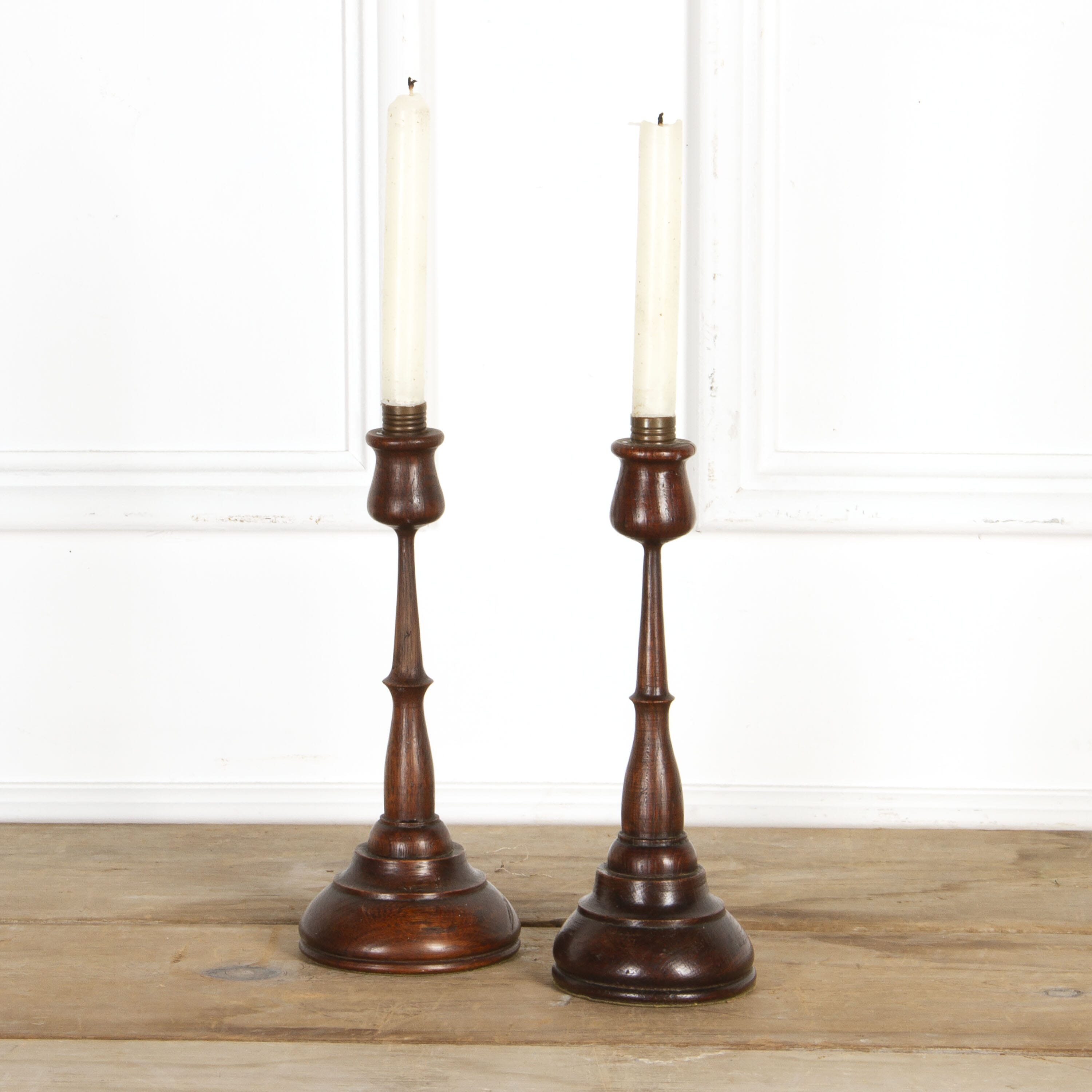 C1870 A Pair of Carved Wooden Candlesticks