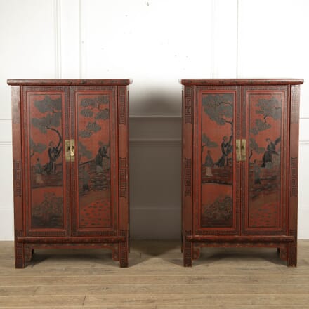 Pair of Chinese Export Red Lacquered Cabinets BU4118552