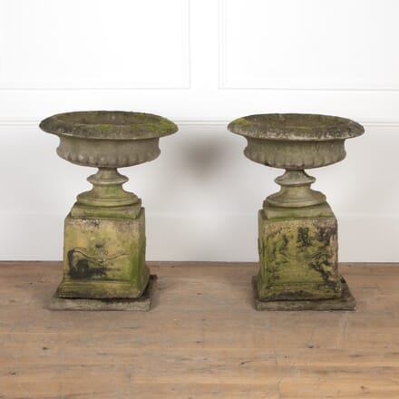 Pair of 20th Century Composite Stone Urns and Plinths GA6226286
