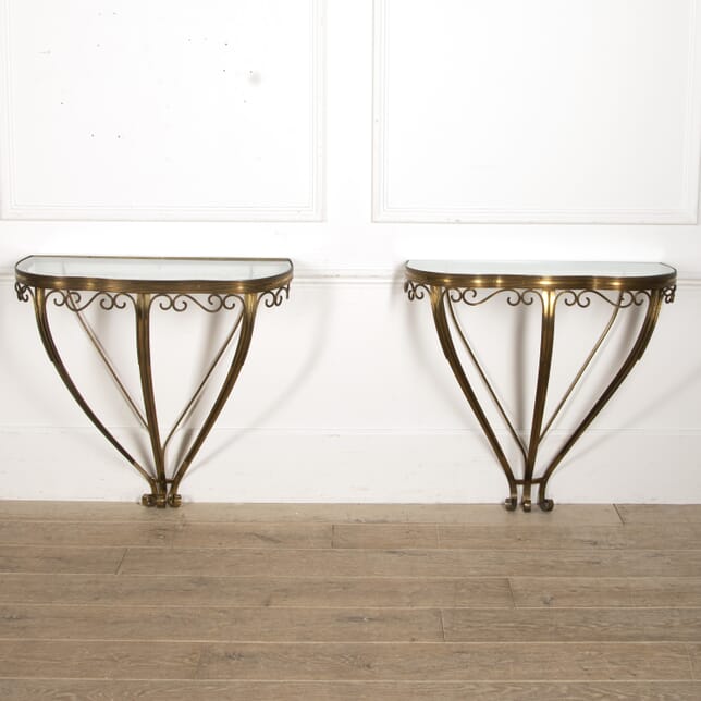 Pair of Brass Demi lune Console Tables CO3019257
