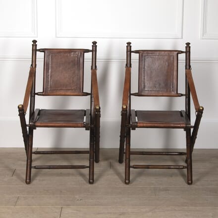 20th Century Pair Of Folding Leather Campaign Chairs CH1520984