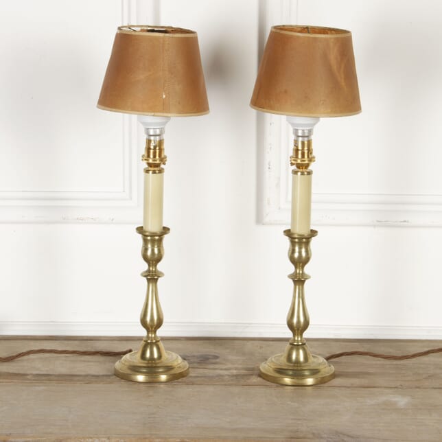 Pair of French 19th Century Brass Candlesticks Lamps LT3718071