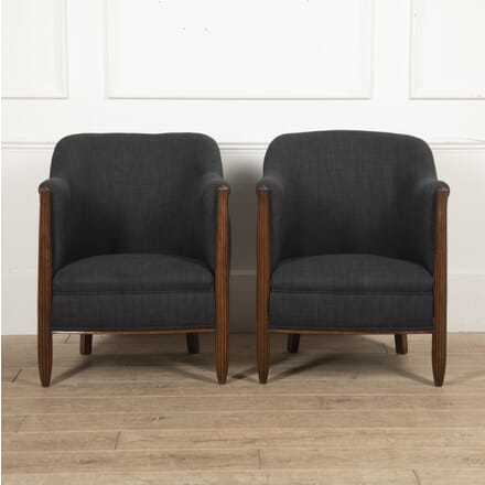 Pair of French Tub Chairs in Black Linen CH4818297
