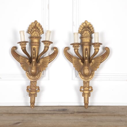 Pair of 19th Century Gilded Swan Sconces LW8123483