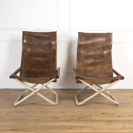 Pair of Italian 1950's Folding Leather Chairs CH9018249