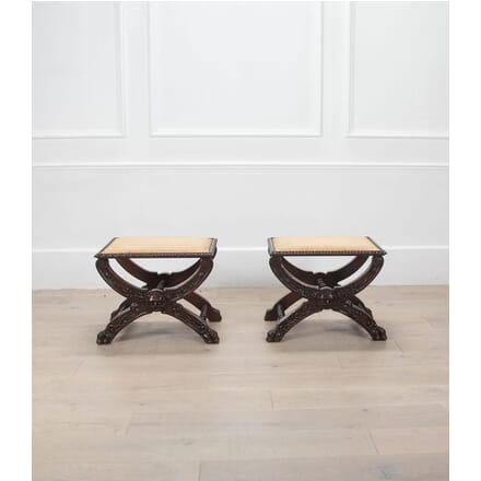 Pair of Italian 19th Century Carved X-Frame Stools ST1534409