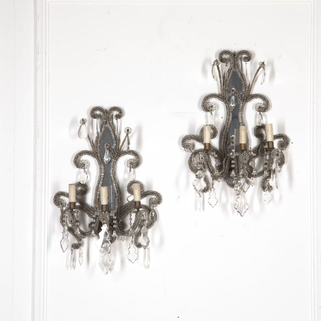 Pair of 20th Century Italian Beaded and Mirrored Wall Lights LW4123282