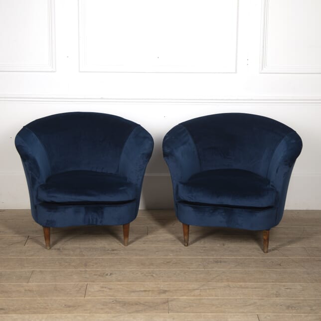 Pair of Italian Lounge Chairs in Blue Velvet CH4820045