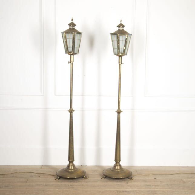 Pair of English Brass Standing Lanterns LL4117011