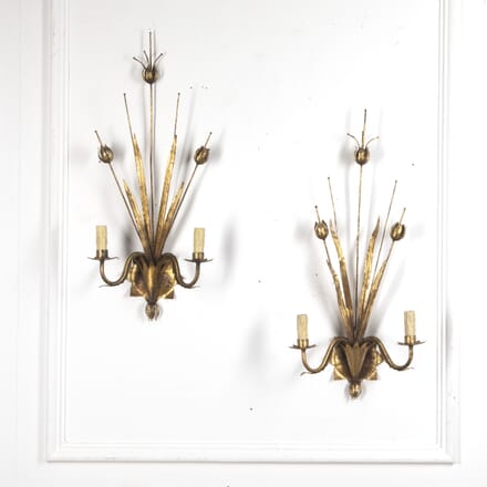 Pair Of Large Gilt Metal Bulrush Wall Lights By Ferrocolor LL1522726