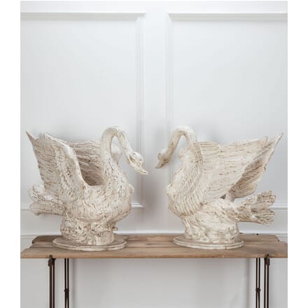Pair of Large Italian Hand Carved Lime Wood Swan Planters DA2334340