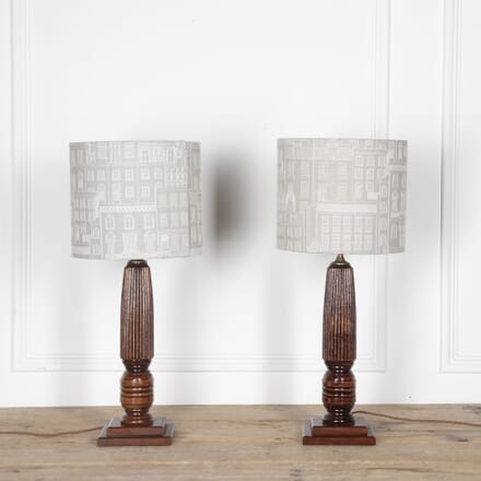 Pair of Late 19th Century Wooden Column Lamps LS2031832